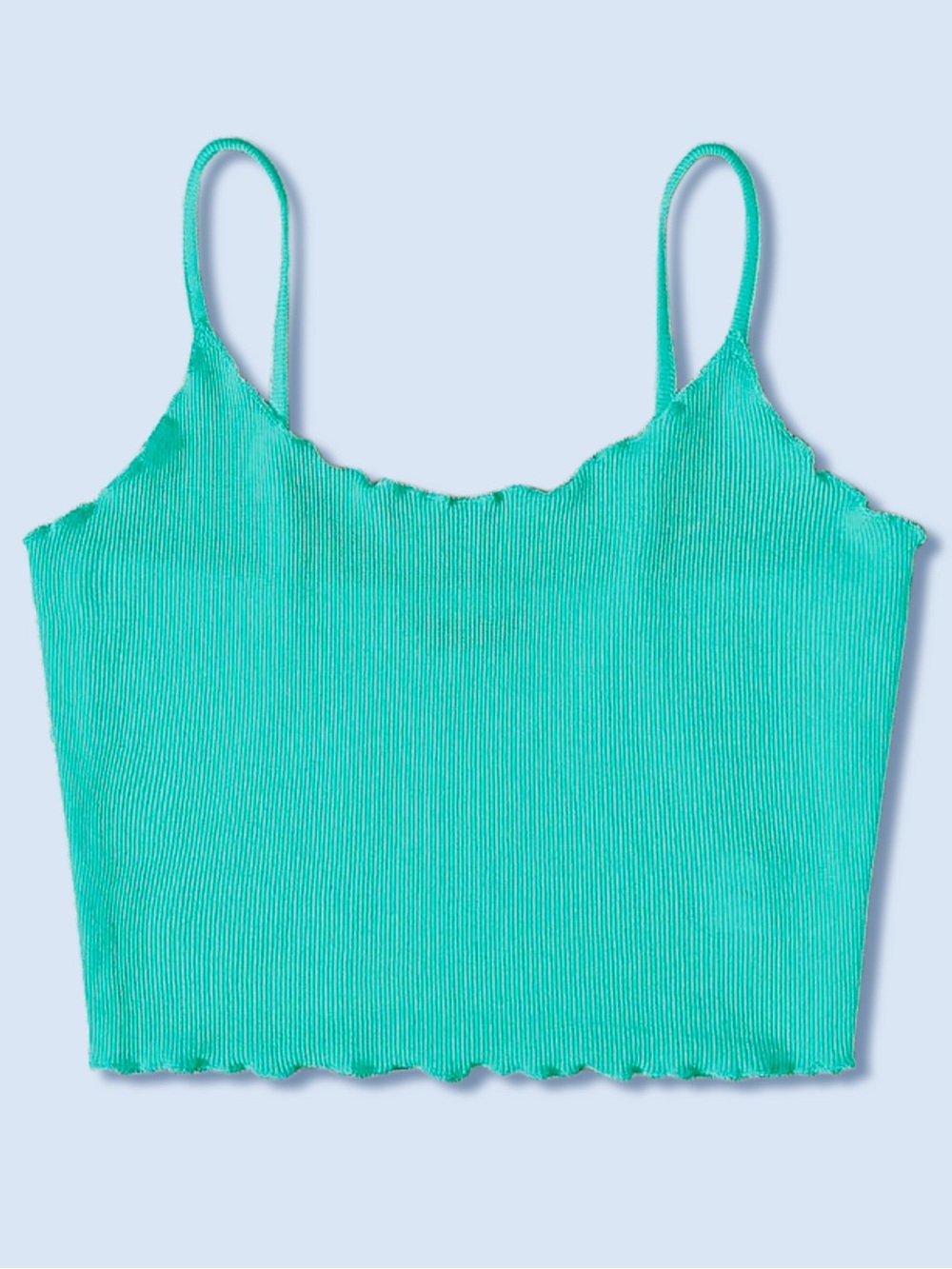 Teal Crop Cami Layering Basic XS NWT  Lettuce Trim Ribbed Knit BTC Aqua Tank Top